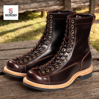 Bottes en cuir véritable Heritage à bout mocassin pour hommes, durables, cousues Goodyear-Welted, style robuste, hauteur de la cheville, lacets, bottes Monkey