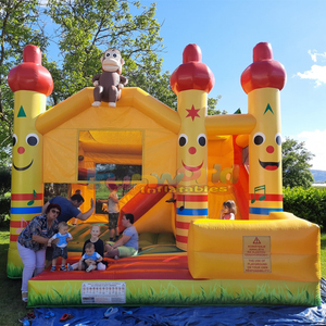 Castillo inflable comercial con tobogán y zona de saltos, con temática del reino animal, modelo mono. - Product Image 2