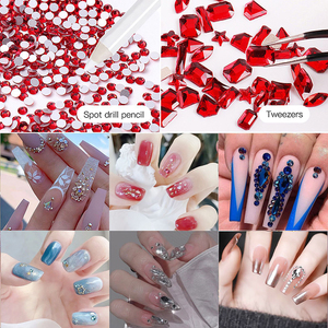 Navidad rojo 12 rejilla 1500 Uds. Diamantes de imitación de cristal para uñas SS4-SS16 parte posterior plana <span class=keywords><strong>AB</strong></span> cristal Strass 3D encanto DIY manicura decoraciones de uñas - Product Image 3