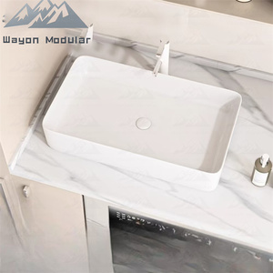 Wayon tối giản Trắng lưu vực hình vuông chậu rửa nhà vệ sinh gốm bồn rửa đơn lưu vực Countertop kích thước nhỏ - Product Image 2
