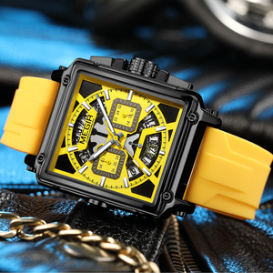 MEGIR 2233 <span class=keywords><strong>Orologio</strong></span> da <span class=keywords><strong>Uomo</strong></span> con Quadrante Quadrato alla Moda, Cinturino in Silicone <span class=keywords><strong>Giallo</strong></span>, <span class=keywords><strong>Orologio</strong></span> al Quarzo Luminoso, <span class=keywords><strong>Orologio</strong></span> Sportivo Analogico da Polso per <span class=keywords><strong>Uomo</strong></span> OEM - Product Image 3