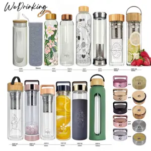 500ml 650ml 1000ml BPA Free Borosilicate Double Wall Glass Tea Fruit Infuser Glass Water Bottles With Bamboo Lids