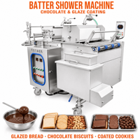 Machine industrielle de panification par pulvérisation pour filets de poulet, de poisson et de crevettes, avec convoyeur en treillis métallique en acier inoxydable et vitesse variable