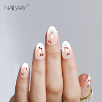 Nailway Hot Design 15 Tailles Gel Doux Cerise Conception Presse sur les Ongles Avec Papillon Décoration Faux Ongles Artificiels