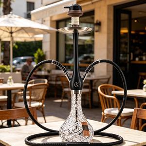 Set de Hookah de Vidrio Negro con Doble Manguera y Base Metálica, Chiminea para Lounge Bar - Product Image 6
