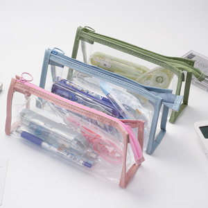 Clear Plastic Zipper Pencil Case with Pastel Trim for <b>School</b> and Office Use - Product Image 1