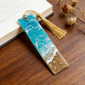 Marcapáginas de Resina Hecho a Mano con Diseño de Olas del Océano, Marca de Libro con Arena de <span class=keywords><strong>Playa</strong></span>, Conchas y Estrellas de Mar, con Borla, Logotipo Personalizado, Venta al Por Mayor - Product Image 2