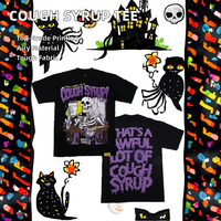 RUSHX ACTIVEWEAR Halloween COUGH SYRUP T-shirt Homme à Manches Courtes Col Rond 100% Coton Tricoté Floqué Imprimé Personnage Coupe Oversize 220g