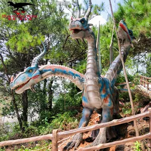 Parque decoración móvil tamaño real animatronic hermoso dragón de tres cabezas