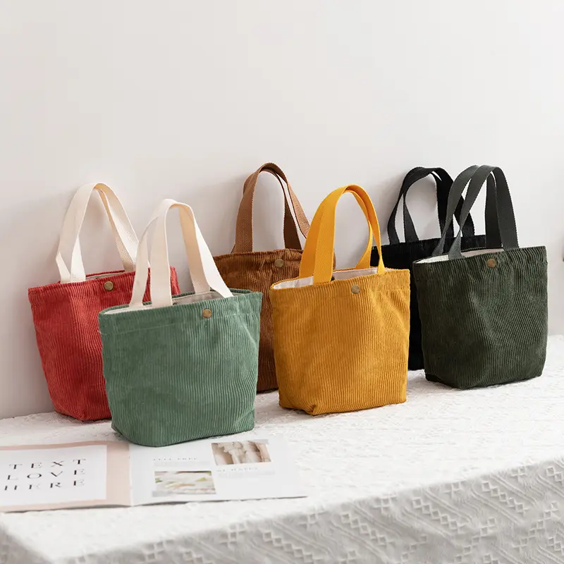 2023 New Portable Tote Bag Corduroy Small Square Portable Handbags Women Casual Shopping Japan Style Vintage Solid Color Bags