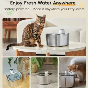 Langlebiger automatischer Haustier-Wasserspender aus Edelstahl, 3,2 l, kabelloser Katzenbrunnen, batteriebetrieben, mit 3 Wasserflussmodi - Product Image 3
