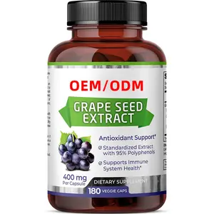 OEM Custom 180 Vegetarian Grape Seed Extract Soft Capsule Anthocyanin Rich Food Grade Wild Cultivated Powder Form Packed Bottle