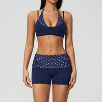 Ensemble de sport 2 pièces de haute qualité : soutien-gorge de sport dos nu et short de cyclisme, en nylon et élasthanne respirants, coupe ajustée avec bandes contrastantes