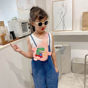 กระเป๋าคาดอกเด็ก ลายการ์ตูนไดโนเสาร์ แฟชั่นใหม่ น่ารัก สีชมพู น้ำหนักเบา สีสันสดใส ทำจากไนลอน - Product Image 3