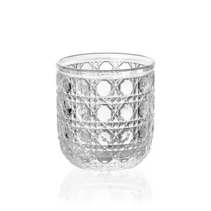Garrafa de vidro de cristal para cabeceira de noite, conjunto de frascos e copos para suco e chá, design moderno por atacado com logotipo personalizado de 440ml