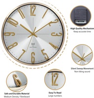 Reloj de Pared Moderno y Sencillo de Metal de 12 Pulgadas, Números 3D de Lujo, Control por Radio, Silencioso, Redondo, Dorado, Bronce, Personalizado, Atómico, de Aluminio