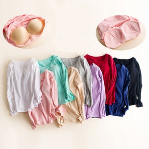 Maglietta <span class=keywords><strong>Basic</strong></span> con Reggiseno Incorporato per <span class=keywords><strong>Donna</strong></span>, Maniche Lunghe, Collo Tondo, in Modal, Tinta Unita, Casual, Morbida e Traspirante - Product Image 1