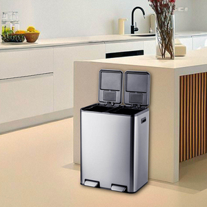 Poubelle de cuisine anti-odeur 60L avec double bac intérieur en acier inoxydable, poubelle de recyclage avec pédale - Product Image 1