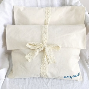 CH Custom Logo Printing Lace Ribbon Muslin <b>Envelope</b> Clothes Quilt Storage Bag Large Natural Cotton Flap Dust Pouch - Product Image 1