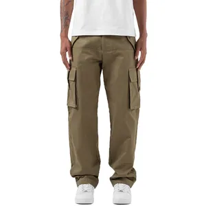 Pantalones Cargo de algodón de alta calidad para hombre personalizados al por mayor con botón 6 bolsillos pantalones Cargo holgados para hombre