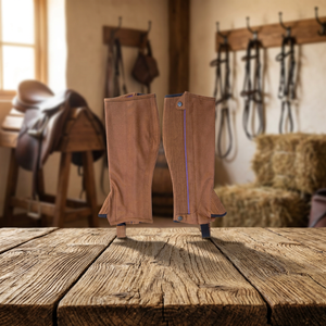 Primo Equine Ammara Men's High Quality Customizable <b>Brown</b> Half Chaps English Style Horse Riding Kit PE-E-110 - Product Image 4