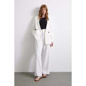 กางเกงขายาวทรงกว้างเอวสูง ผ้าเครป ยับยาก สีเอครู เป็นมิตรต่อสิ่งแวดล้อม สำหรับผู้หญิง - Product Image 5