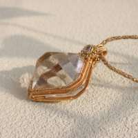 Pendentif en cristal de quartz Herkimer naturel clair avec or 14 carats, collier pendentif chakra énergétique négatif clair