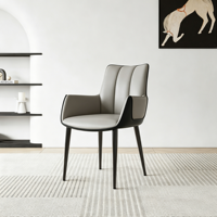 Chaise de salle à manger minimaliste italienne Insight avec dossier rembourré en microfibre, revêtement en cuir, pieds en métal - Chaise Heather