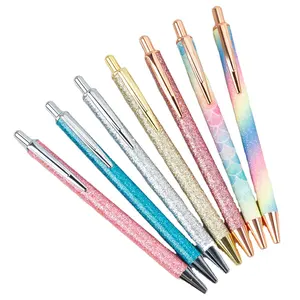 Pen Kulit Glitter Penutup Bubuk, Pulpen Pengocok Logam Hadiah Promosi Modis