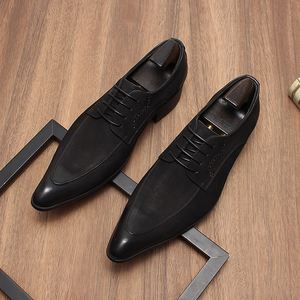 Chaussures habillées de luxe en cuir pour hommes, noires, à bout pointu, rehaussantes, antidérapantes et respirantes - Product Image 3