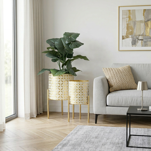 Grand pot <span class=keywords><strong>de</strong></span> fleurs d'intérieur en métal doré, pot en fer géométrique, support détachable, trou <span class=keywords><strong>de</strong></span> drainage, pot <span class=keywords><strong>de</strong></span> fleurs décoratif <span class=keywords><strong>pour</strong></span> la maison - Product Image 3