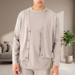 Mens 100% Cotton V Neck <b>Cardigan</b> Sweater <b>Lightweight</b> Breathable Anti Pilling Winter Knitwear Long Sleeve Button Front Casual Top - Product Image 2