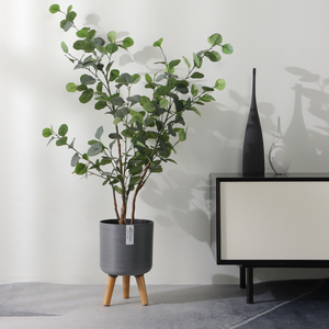 Commercio all'ingrosso di alta qualità vaso di fiori in plastica Vintage decorativo <span class=keywords><strong>albero</strong></span> rotondo fioriera con le gambe in legno per il pavimento di casa ufficio al coperto - Product Image 4