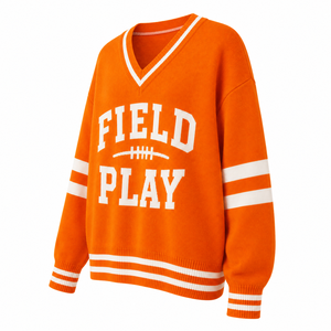 Pull de football personnalisé pour femme, avec nom et numéro, style streetwear, col en V oversize, tricoté - Product Image 4