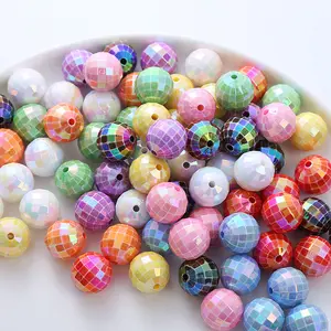 wholesale 16mm AB color plastic cut round bead checkered acrylic beads for diy phone chain