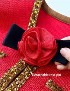 Abito Elegante da Donna <span class=keywords><strong>in</strong></span> Maglia con Spilla a Rosa, Scollo a V, Maniche Lunghe, Tinta Unita, Vestibilità Slim, Mini Abito a Trapezio, Casual Autunno Inverno Naturale - Product Image 6
