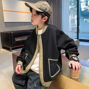 Automne à la mode garçon décontracté couverture en coton écologique Anti-rides bouton fermeture à manches longues <span class=keywords><strong>manteau</strong></span> noir - Product Image 3