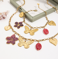 Ensemble de colliers populaires européens et américains en acier inoxydable plaqué PVD or 18 carats, à la mode, papillon, fleur, résine, couleur goutte-pâte