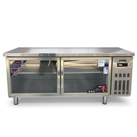 Table de préparation réfrigérée sous comptoir en acier inoxydable avec porte vitrée pour cuisine de restaurant OEM