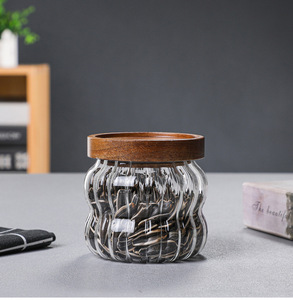 Vorratsglas mit Deckel aus Akazienholz, luftdichtes Glas für fünf Getreidesorten und verschiedene Körner, Kaffeebohnen-Aufbewahrungsflasche - Product Image 5