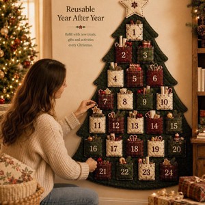 Pafu Cadeaux de Noël DIY <span class=keywords><strong>Calendrier</strong></span> de l'<span class=keywords><strong>Avent</strong></span> en Tissu à 24 Poches, Décoration Murale Matelassée, Kits d'Arbre de Noël - Product Image 1