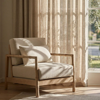 Fauteuil d'appoint confortable en tissu lin avec structure en bois massif, fauteuil simple pour salon