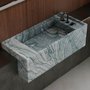 Lavabo de salle de bain d'hôtel en marbre vert personnalisé HZX Design de vanité de lavabo en marbre de décoration - Product Image 6