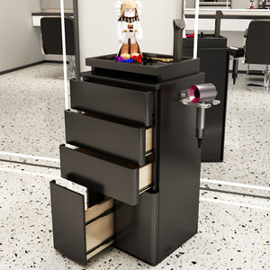 Wholesale Salon Furniture 4-Tier Salon Cabinet <b>Trolley</b> Cart with Hidden Storage Tray Wooden Drawers for Hair Salon Barber Shop - Product Image 1