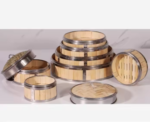 Ensemble de cuiseurs vapeur en bambou écologiques de type nouveau, très vendus, tailles 14 cm/24 cm, logo personnalisable pour cuisinières à gaz et à induction - Product Image 5