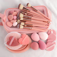 Nouveaux ensembles de pinceaux de maquillage pour femmes, coffret cadeau de 46 pièces, ensemble de pinceaux de maquillage rose avec sac et éponge