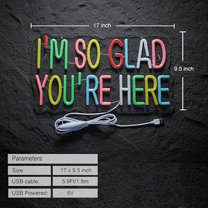 Insegna al Neon 'I'm so Glad You're Here' per Decorazione Murale in Aula, Luce al Neon LED Dimmerabile Alimentata via USB, Insegne Artistiche al Neon - Product Image 3