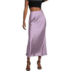 Falda Midi de Satén Personalizada para Mujer, Cintura Alta, Asimétrica, con Abertura, Elegante, para Oficina - Product Image 2