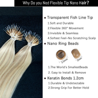 Ekstensi Rambut Manusia Nano Tip Plastik Hipoalergenik Grosir Pabrik, Virgin Remy Bebas Logam, Perawatan Kulit Kepala Sensitif, Bundel
