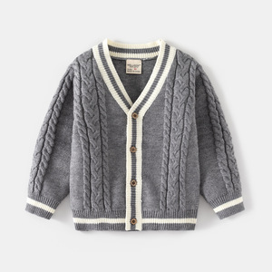 Pull pour garçons en gros, nouvelle collection automne-hiver, <span class=keywords><strong>cardigan</strong></span> style coréen, vêtements pour enfants, haut pour bébé, col en V, une pièce - Product Image 2